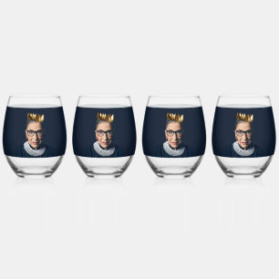 Ruth Bader Ginsburg with Gold Crown   Stemless Wine Glass