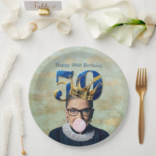 Ruth Ginsburg Crown Gum Happy 50th Birthday Paper Plate