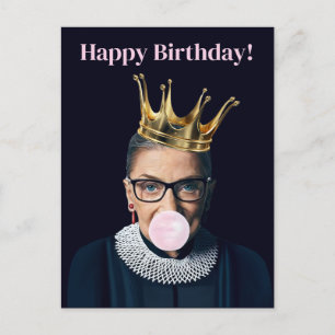 Ruth Ginsburg crown pink gum Happy Birthday! Postcard