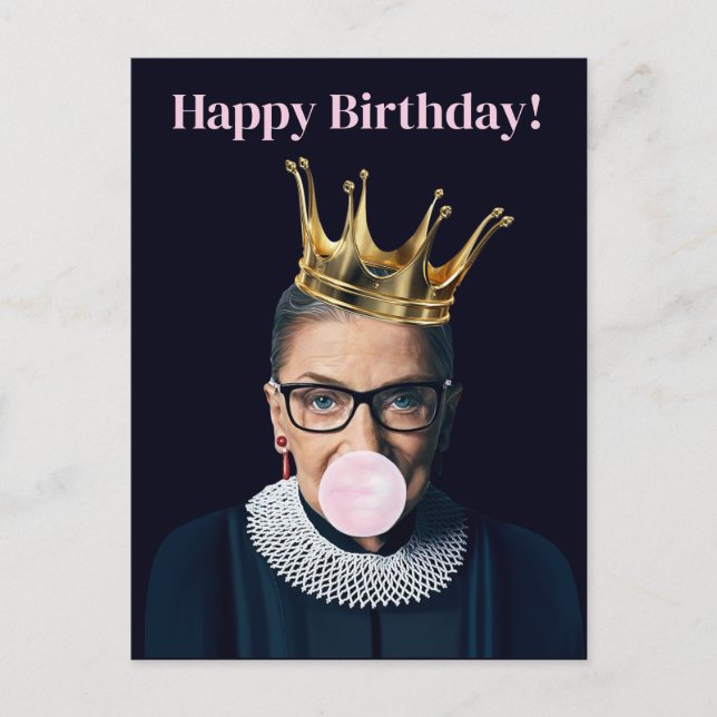 Ruth Ginsburg crown pink gum Happy Birthday! Postcard (Front)