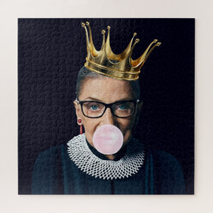 Ruth Ginsburg gold crown blowing pink gum Jigsaw Puzzle