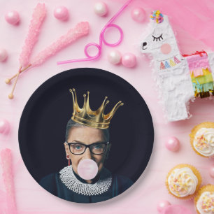 Ruth Ginsburg gold crown blowing pink gum Paper Plate