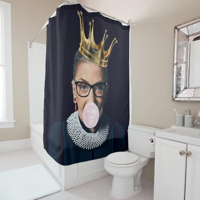 Ruth Ginsburg gold crown blowing pink gum Shower Curtain (In Situ)