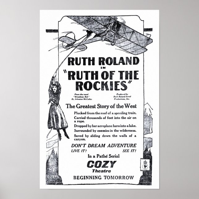 Ruth Roland 1920 vintage movie ad poster (Front)
