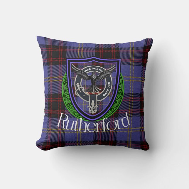 Rutherford Scottish Clan Tartan & Crest Cushion (Front)