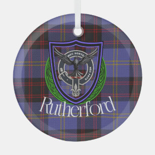 Rutherford Scottish Clan Tartan & Crest Glass Tree Decoration