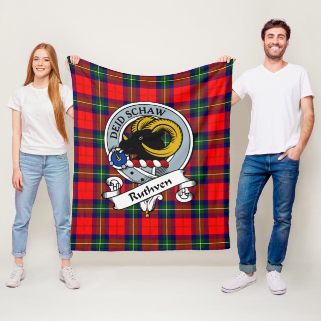 Ruthven Clan Badge Tartan Plaid Fleece Blanket (In Situ)