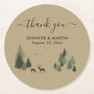 Rutic Forest Wedding Paper Coaster Doe and Buck