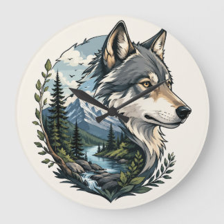 Rutic wolf Nature Scenic wall Clouk  Large Clock