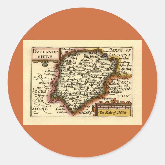 Rutland (Rutlandshire) County England Historic Map Classic Round Sticker (Front)