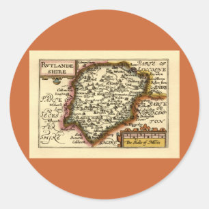 Rutland (Rutlandshire) County England Historic Map Classic Round Sticker