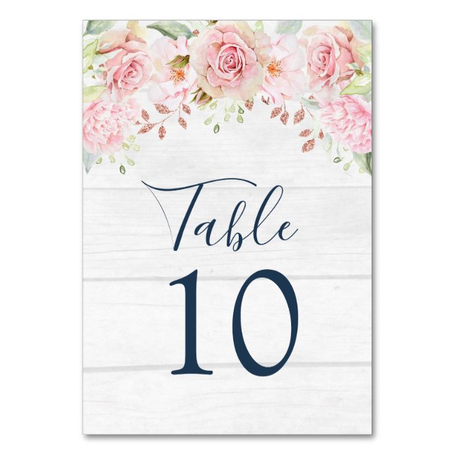 Rutsic Pink Floral Wedding Table Number Cards (Front)