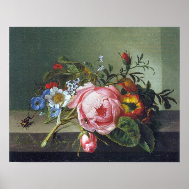 Ruysch - Rose Branch With Kafer And Bee Poster (Front)