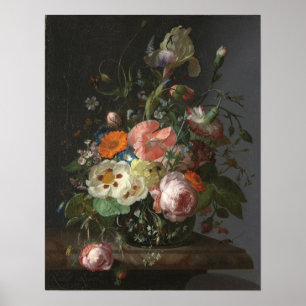 Ruysch - Still Life With Flowers On A Marble Table Poster