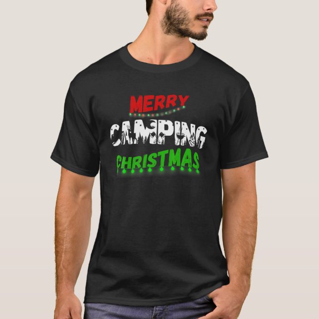RV and Tent Camping Lovers Merry Christmas Lights  T-Shirt (Front)