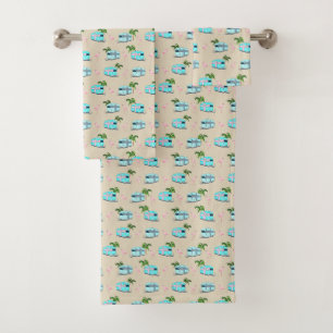 RV Beach Camping with Flamingos Bath Towel Set