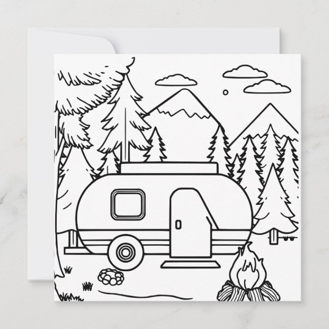 RV Camper and Campfire | Colouring Page (Front)