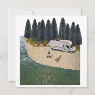 RV Camper in the Forest by the water Holiday Card