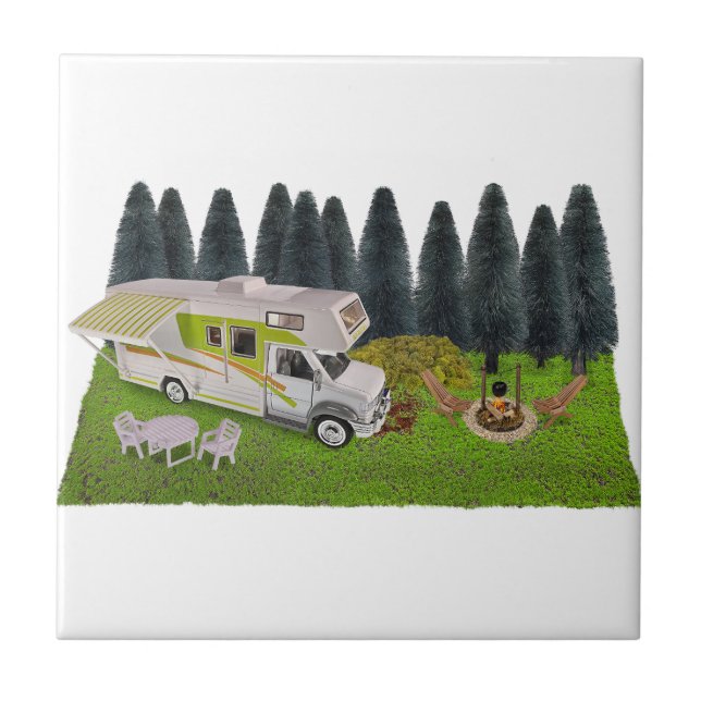 RV Camper in the Forest Ceramic Tile (Front)