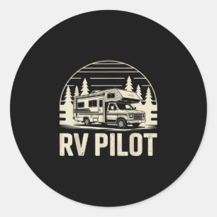 Rv camping camper rv pilot road trip adventure classic round sticker