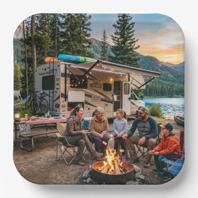 RV Camping Family Adventure Paper Plate (Front)