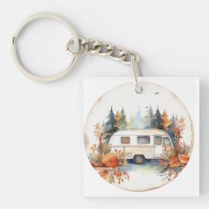 RV Camping in the Woods, RV camper Key Ring