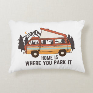 RV Camping Trailer "Home is Where You Park It" Decorative Cushion