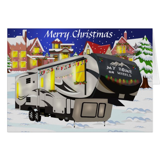 RV Christmas and Holiday Card with 5th Wheel (Front Horizontal)