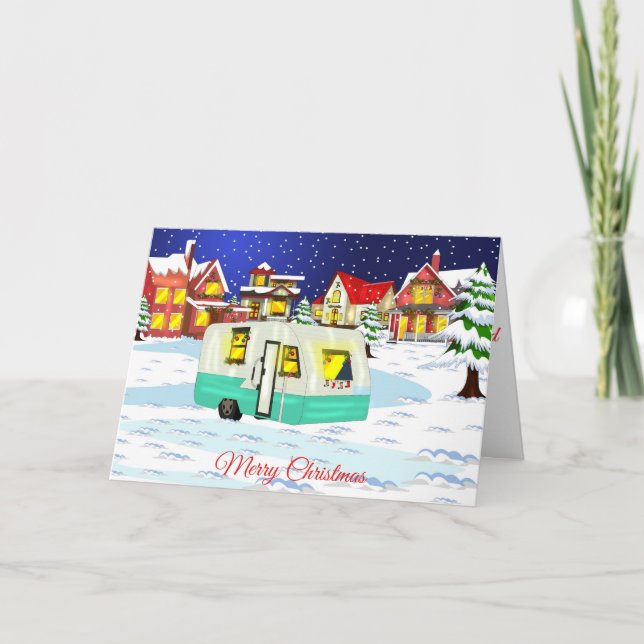 RV Christmas and Holiday Card with Small Trailer (Front)