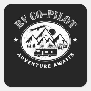RV Co-Pilot Adventure Awaits Camper Gift Square Sticker