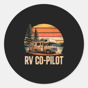 Rv co pilot rv camping camper sunset scenic classic round sticker