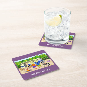 RV Funny Cartoon Square Paper Coaster