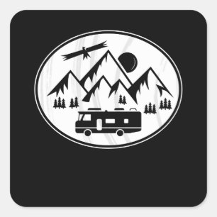 RV Motorhome in the Mountains - Hiking Holiday Square Sticker
