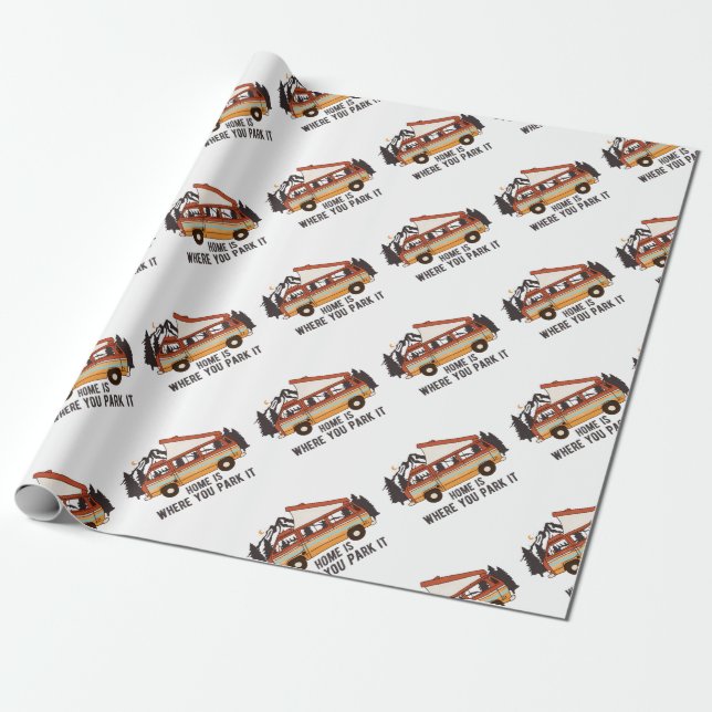 RV Tent Trailer "Home is Where You Park It" Wrapping Paper (Unrolled)
