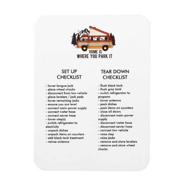 RV Trailer Editable Set Up and Tear Down Checklist Magnet (Vertical)