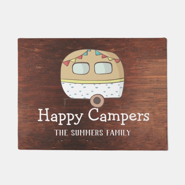 RV Trailer Happy Campers Personalised Family Doormat (Front)