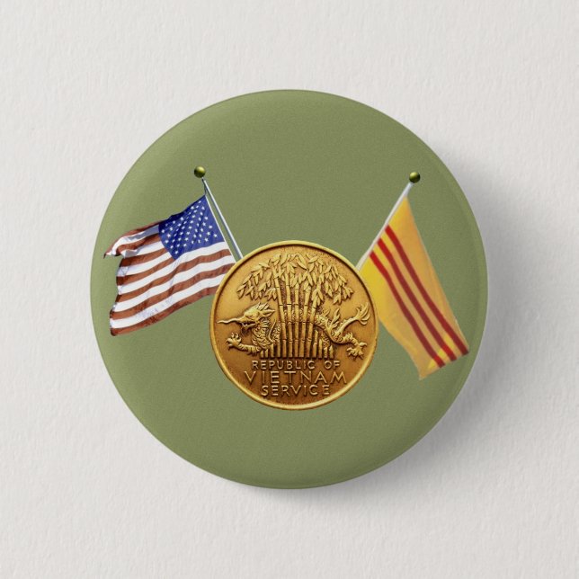 RVN service with flags green sticker 6 Cm Round Badge (Front)