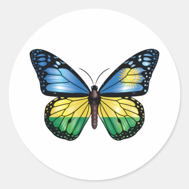 Rwanda butterfly monarch flag classic round sticker (Front)