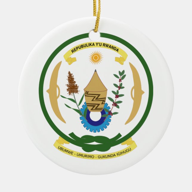 Rwanda Coat of Arms Ceramic Tree Decoration (Front)