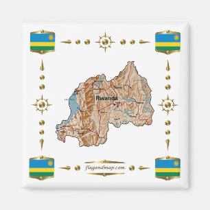 Rwanda Map + Flags Magnet