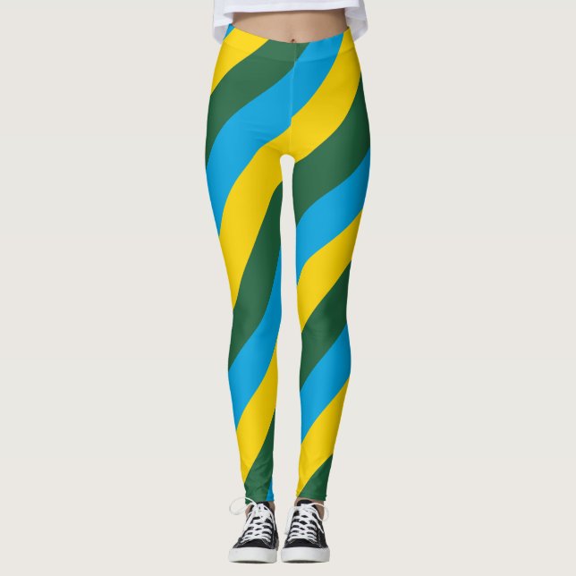 Rwanda National Flag Colours Diagonal Striped Leggings (Front)