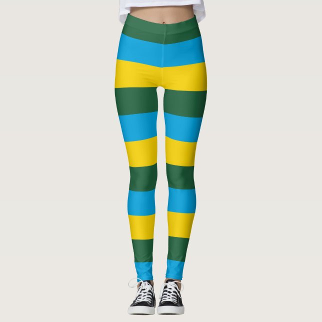 Rwanda National Flag Colours Horizontal Striped Leggings (Front)