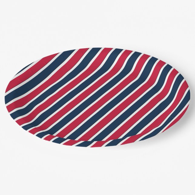 RWB Baseball Coord Stripes 1-PAPER PARTY PLATES (Angled)