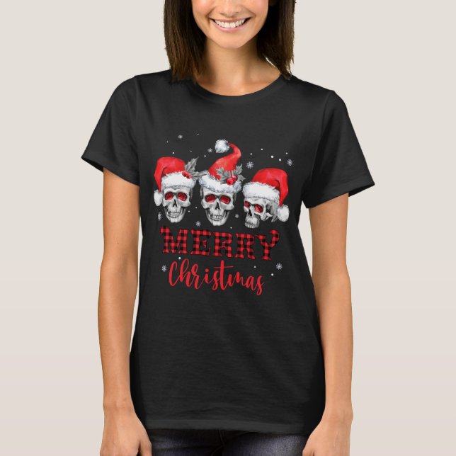 RWJO Skull Santa Hat Merry Xmas Christmas Family P T-Shirt (Front)