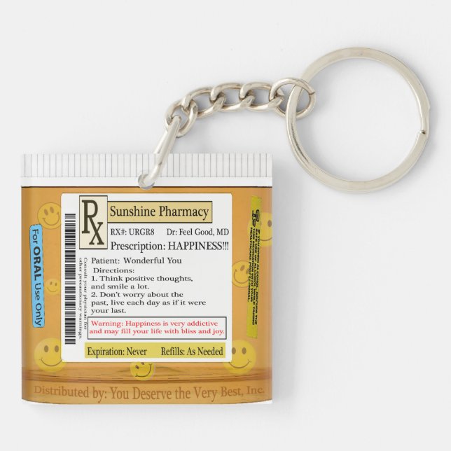 RX Prescription for Happiness Key Ring (Back)