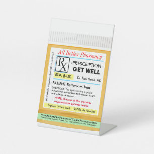 RX Prescription for Health Get Well Card Pedestal Sign
