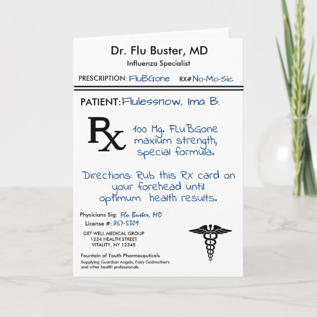 RX Prescription Pad Funny Flu Remedy Card (Front)