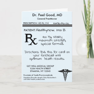 RX Prescription Pad Funny Get Well Card
