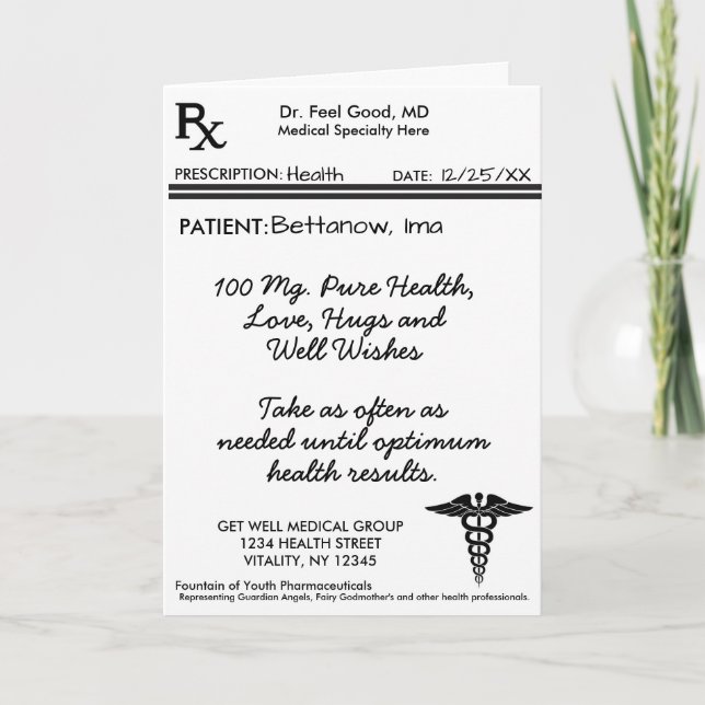 RX Prescription Pad Get Well Card (Front)