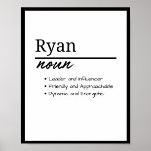 Ryan, Boy Personalised Name Definition Poster